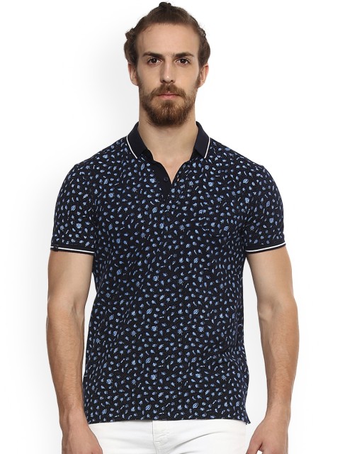 

Mufti Men Navy Blue Printed Polo Collar T-shirt