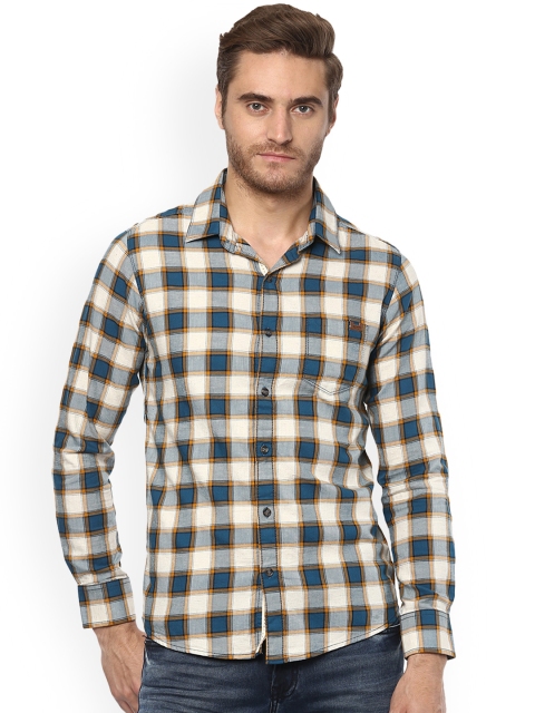 

Mufti Men White & Blue Slim Fit Checked Casual Shirt