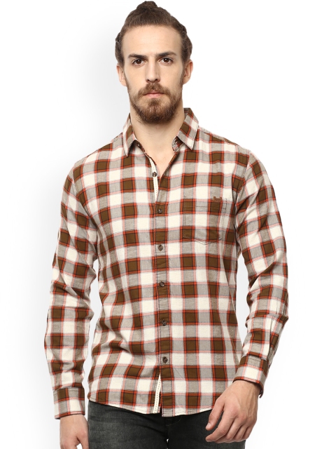 

Mufti Men White & Orange Slim Fit Checked Casual Shirt