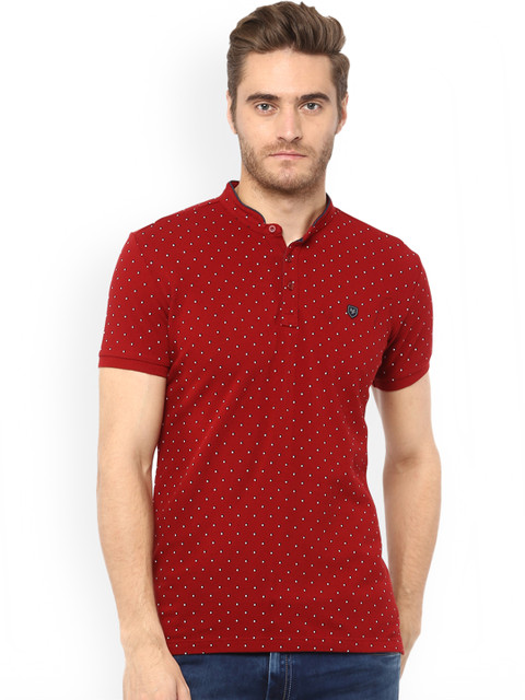 

Mufti Men Red Printed Mandarin Collar T-shirt