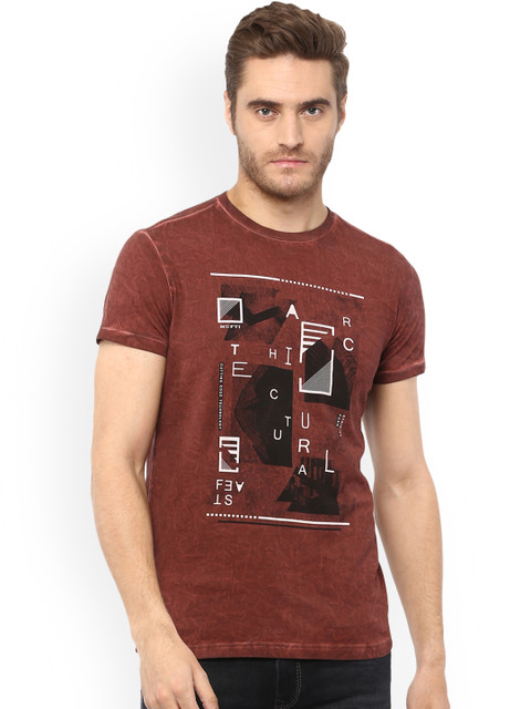 

Mufti Men Brown Printed Round Neck T-shirt