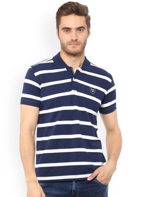 

Mufti Men Navy Blue Striped Polo Collar T-shirt