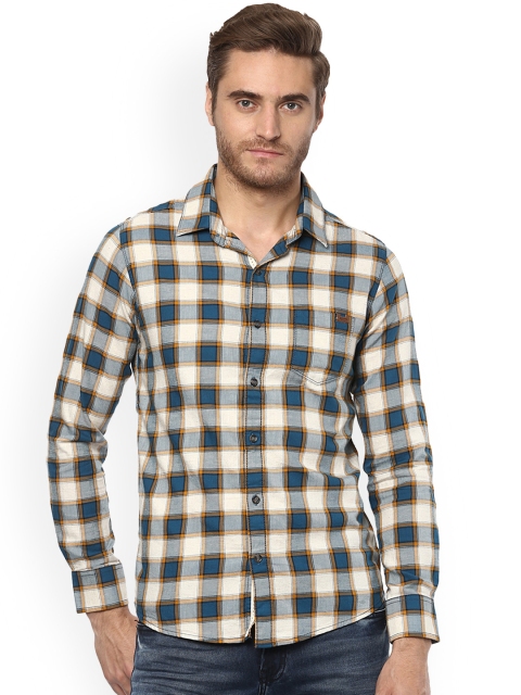 

Mufti Men White & Blue Slim Fit Checked Casual Shirt