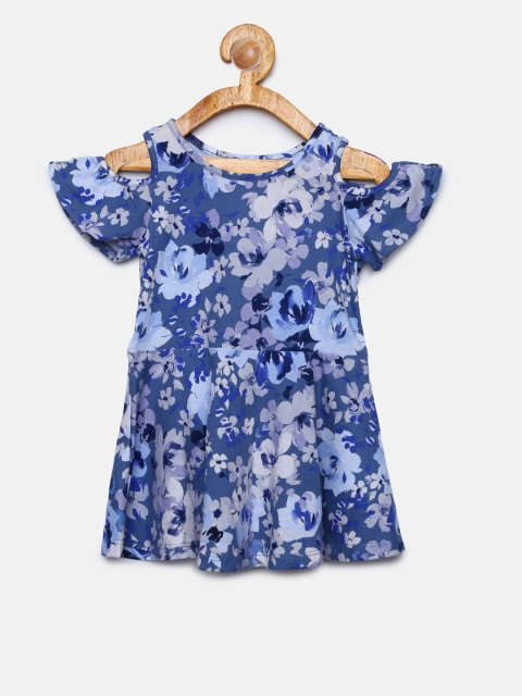 

The Childrens Place Girls Blue Floral Printed Drop-Waist Dress