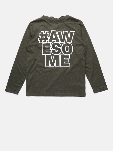 

The Childrens Place Boys Olive Green Printed Hooded Sweatshirt