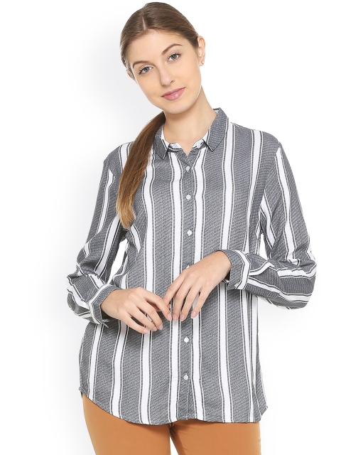 

Allen Solly Woman Grey & White Regular Fit Striped Casual Shirt