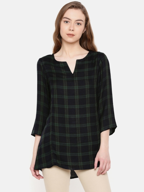 

IDK Women Navy Blue & Green Checked Top