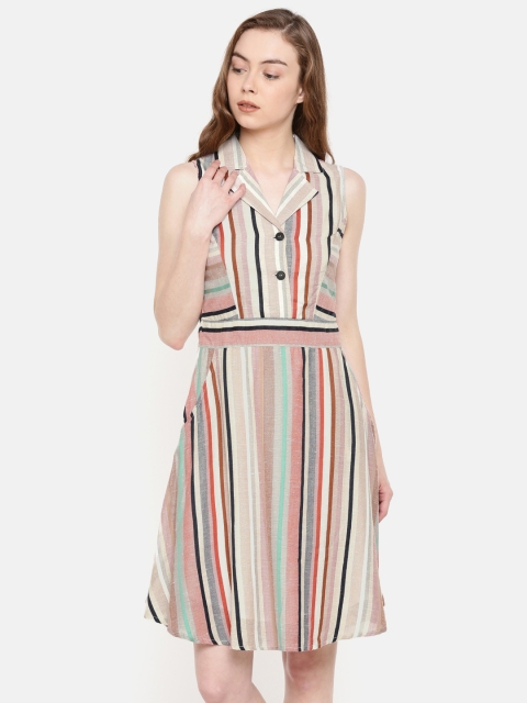 

IDK Women Multicoloured Striped A-Line Dress, Multi