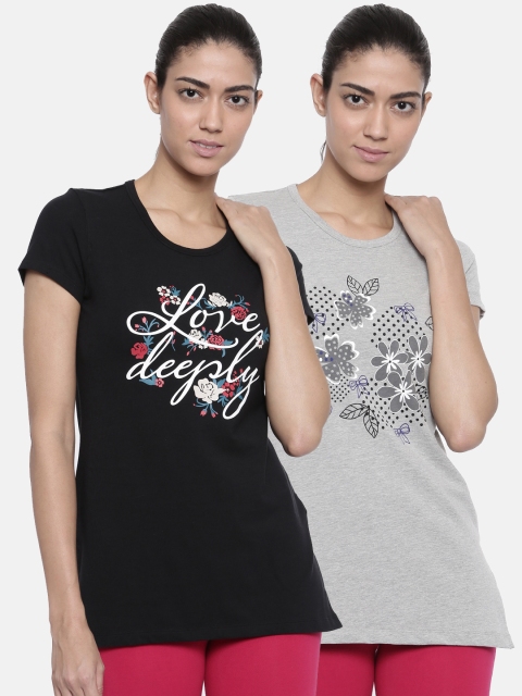 

Bitz Women Pack Of 2 Printed Round Neck T-shirts EBA031, Black