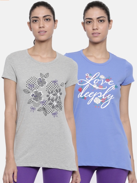 

Bitz Women Pack of 2 Printed Round Neck T-shirts EBA031 Com8, Grey