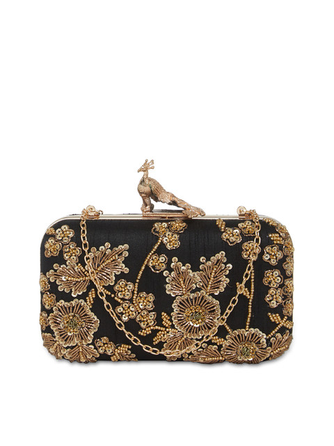 

Tarusa Women Black & Gold-Toned Embellished Clutch