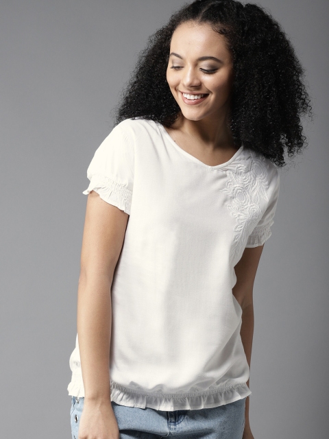 

HERE&NOW Women White Solid Blouson Top
