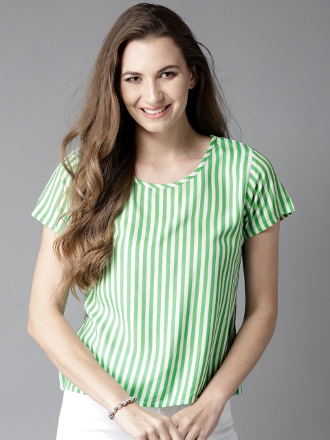 

Moda Rapido Women Green & White Striped Top
