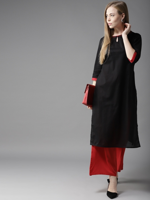 

HERE&NOW Women Black Solid Straight Kurta