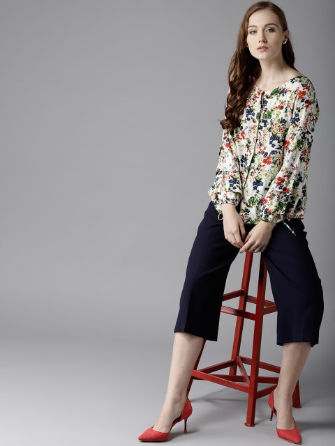 

HERE&NOW Women Cream-Coloured Printed Shirt Style Top