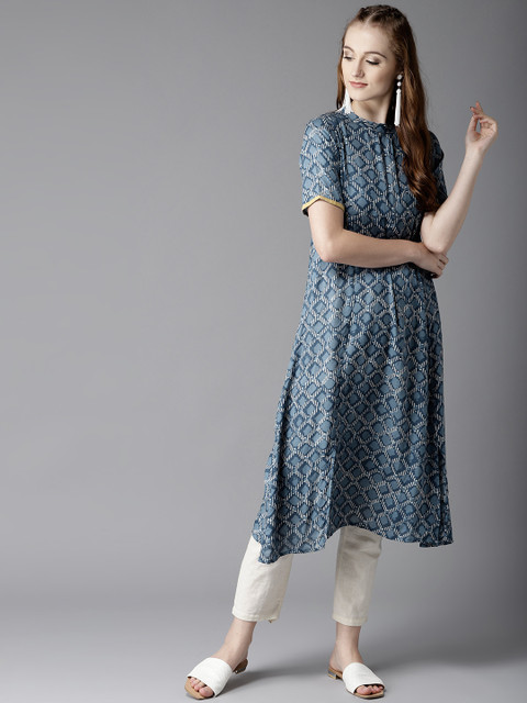 

HERE&NOW Women Blue Printed A-Line Kurta