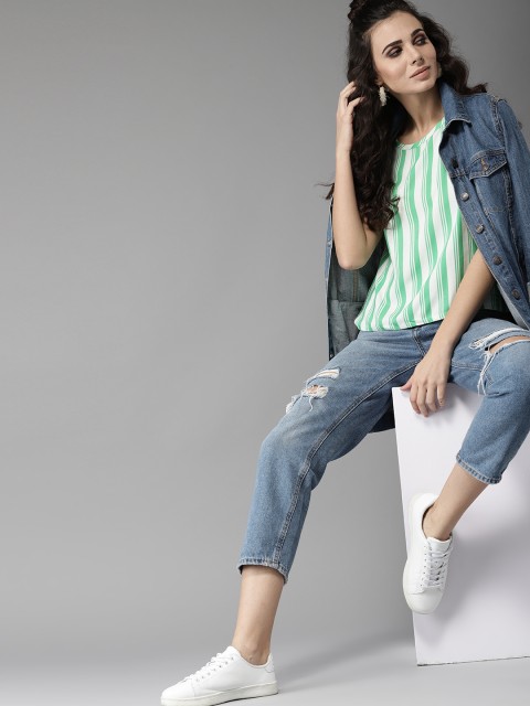

Moda Rapido Women Green & White Striped Top
