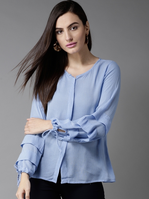 

HERE&NOW Women Blue Solid Shirt Style Top