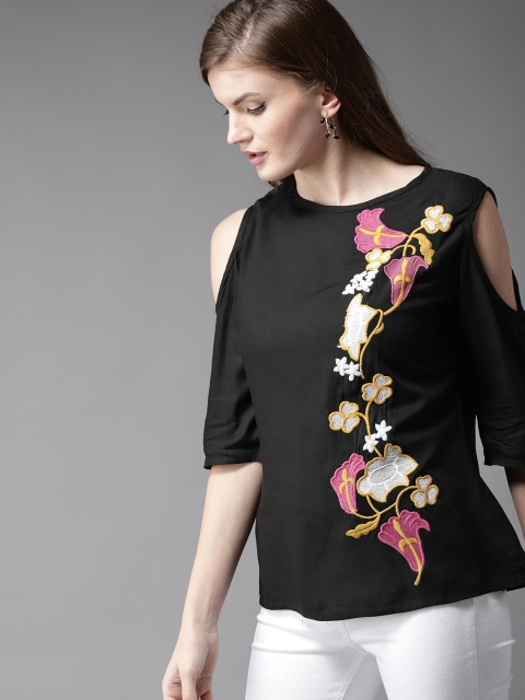 

HERE&NOW Women Black Embroidered Top