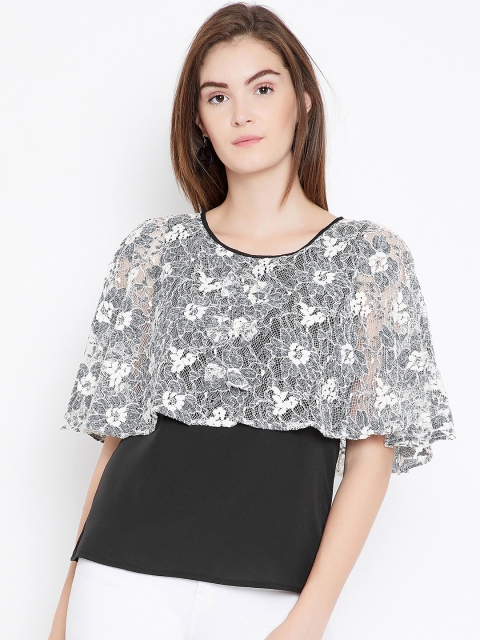 

Ruhaans Women Black Self Design Cape Top