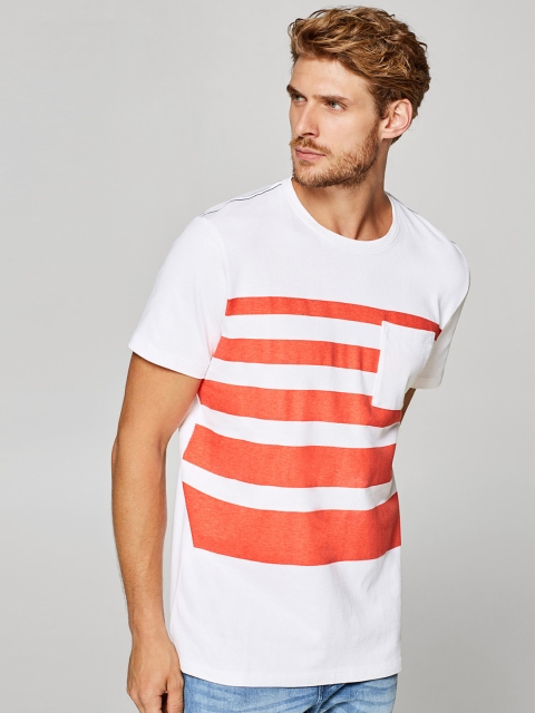 

ESPRIT Men White Striped Round Neck T-shirt