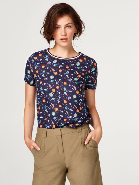 

ESPRIT Women Navy Blue Printed Top