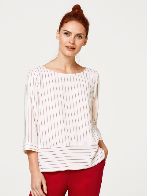 

ESPRIT Women Off-White & Red Striped Top