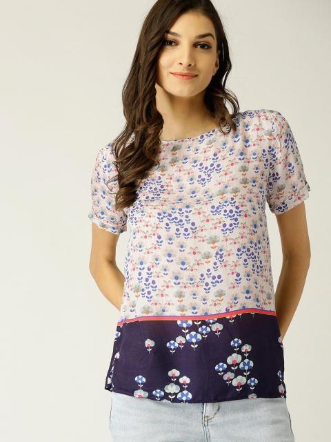 

ESPRIT Women Off-White & Blue Printed Top