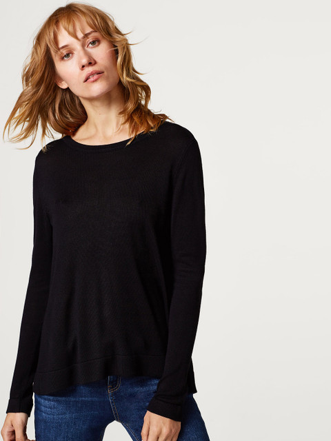 

ESPRIT Women Black Solid Styled Back Pullover