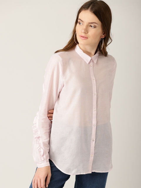 

ESPRIT Women Pink Regular Fit Sheer Casual Shirt
