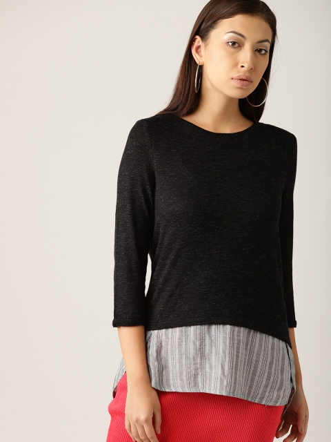 

ESPRIT Women Charcoal Grey Solid Round Neck Top