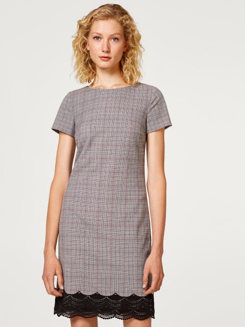 

ESPRIT Women Grey Checked Sheath Dress