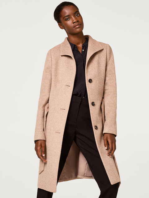 

ESPRIT Women Beige Solid Overcoat