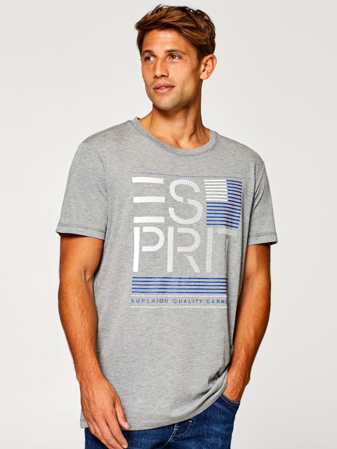 

ESPRIT Men Grey Melange Printed Round Neck T-shirt