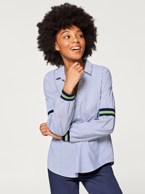 

ESPRIT Women Blue & White Regular Fit Striped Casual Shirt