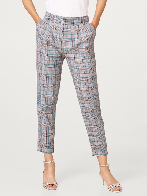 

ESPRIT Women White & Black Regular Fit Checked Trousers