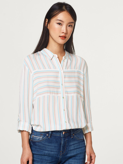 

ESPRIT Women White Regular Fit Striped Casual Shirt