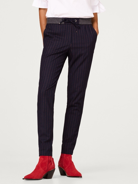 

ESPRIT Women Black Regular Fit Striped Trousers