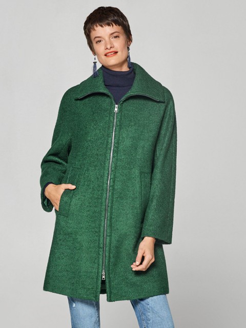 

ESPRIT Women Green Solid Overcoat