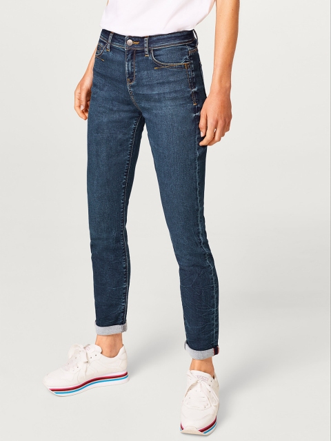 

ESPRIT Women Navy Blue Slim Fit Mid-Rise Low Distress Stretchable Jeans