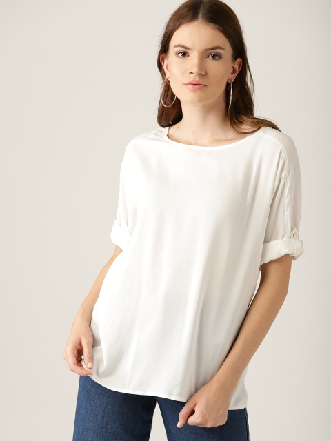 

ESPRIT Women White Solid A-Line Top