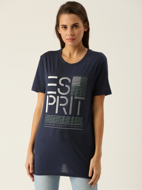

ESPRIT Women Navy Printed Round Neck T-shirt, Navy blue