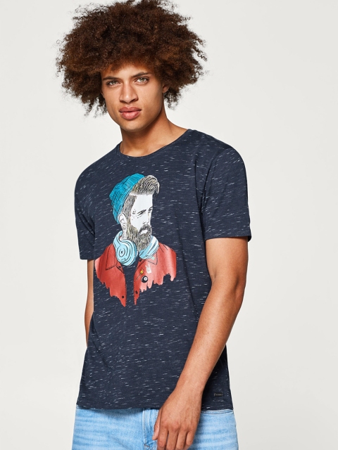 

ESPRIT Men Navy Blue Printed Round Neck T-shirt