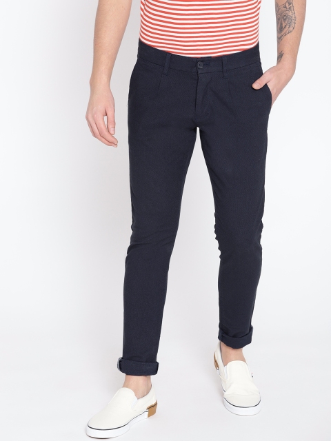 

ESPRIT Men Navy Blue Slim Fit Self Design Chinos