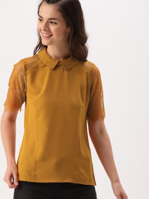 

DressBerry Women Mustard Yellow Solid Top
