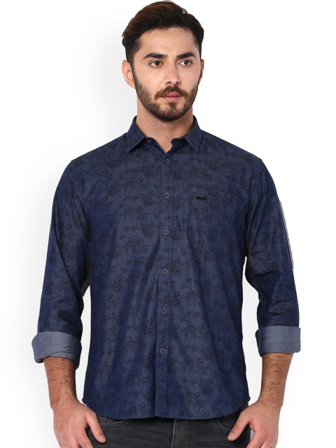 

V Dot Men Navy Blue Slim Fit Printed Casual Shirt