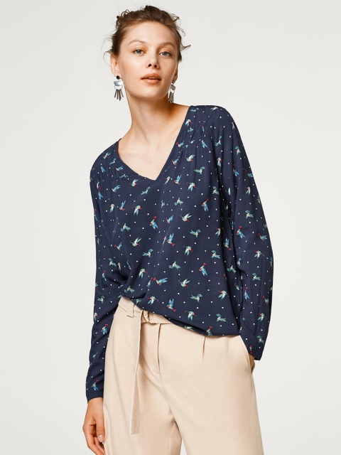 

ESPRIT Women Navy Blue Bird Print Top