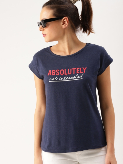 

DressBerry Women Navy Blue Printed Round Neck T-shirt