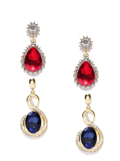 

Crunchy Fashion Red & Blue Teardrop Shaped Drop Earrings
