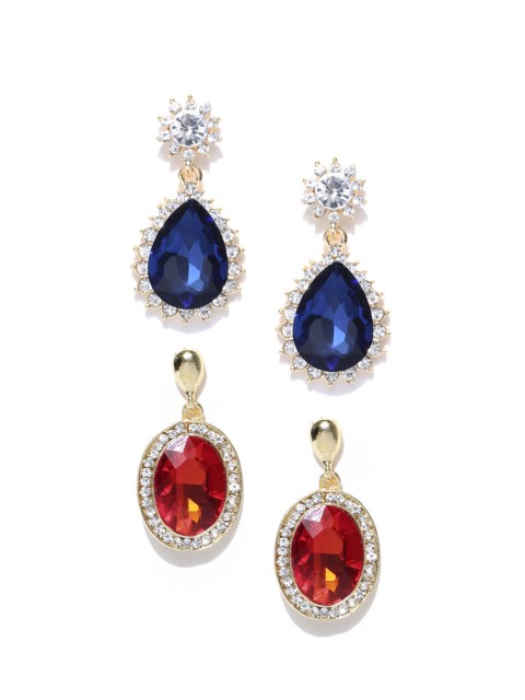 

Crunchy Fashion Red & Blue Teardrop Shaped Drop Earrings